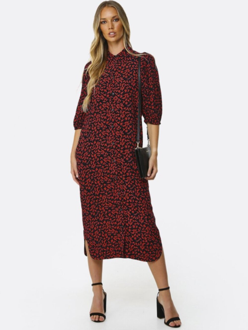 GANNI printed crepe shirt midi dress size 34 = US size 2 designer luxury classic
